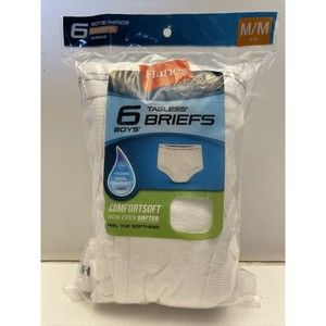 Hanes Boys Comfortsoft White Tagless Briefs Size M(10-12) 6 pairs NEW